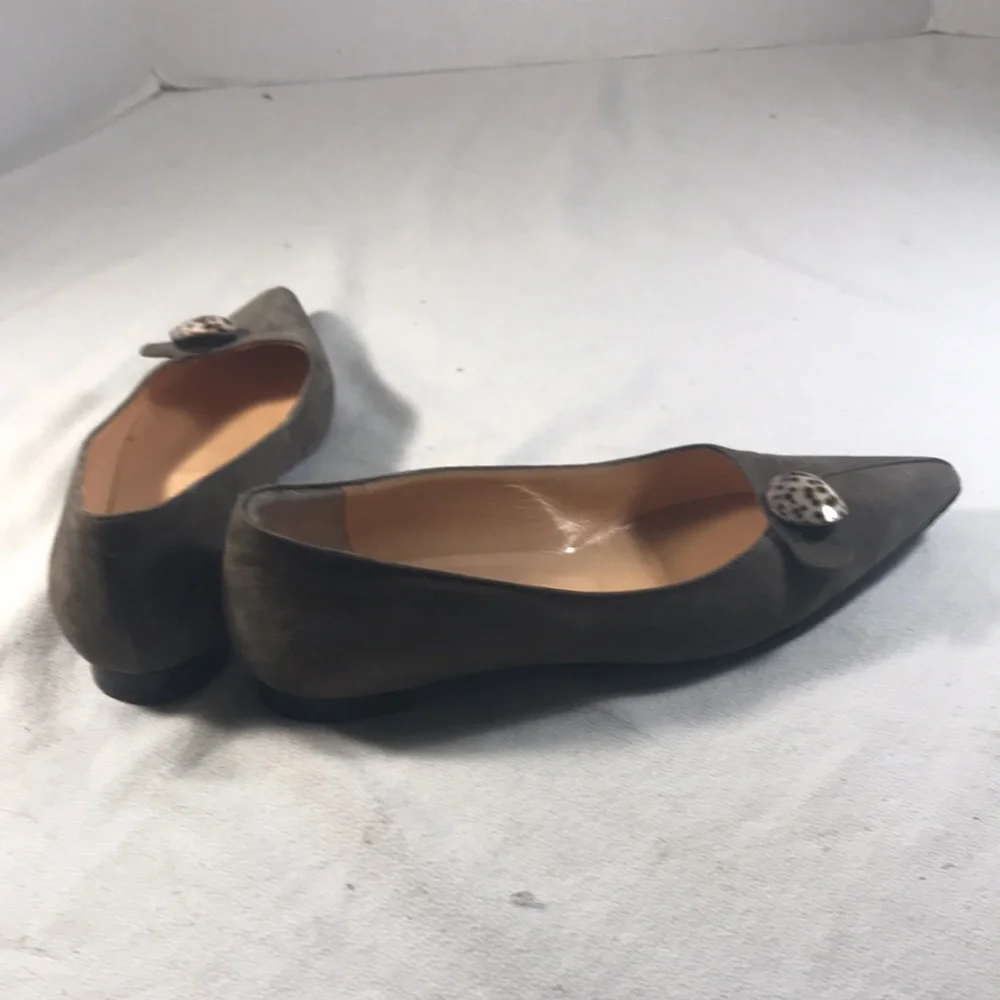 L’Autre Chose Women's Gray Suede Pointy Toe Slip On Shoes with Speckled Accent